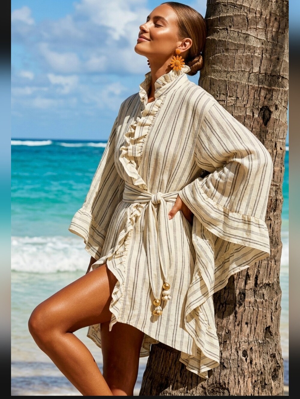Lisa Marie Fernandez Anita Mini Robe Natural/Brown Striped
